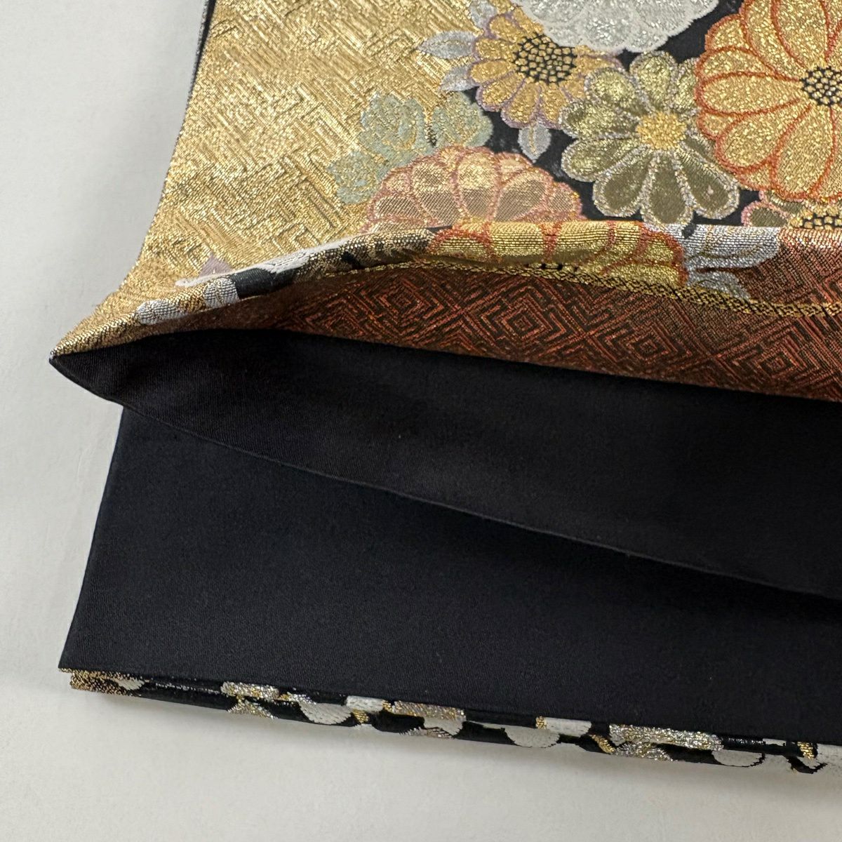 【美品】 袋帶 秀品級 菊花 梅花 金金箔 金色 六通 純蠶絲