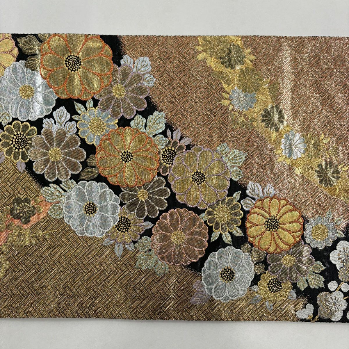 【美品】 袋帶 秀品級 菊花 梅花 金金箔 金色 六通 純蠶絲