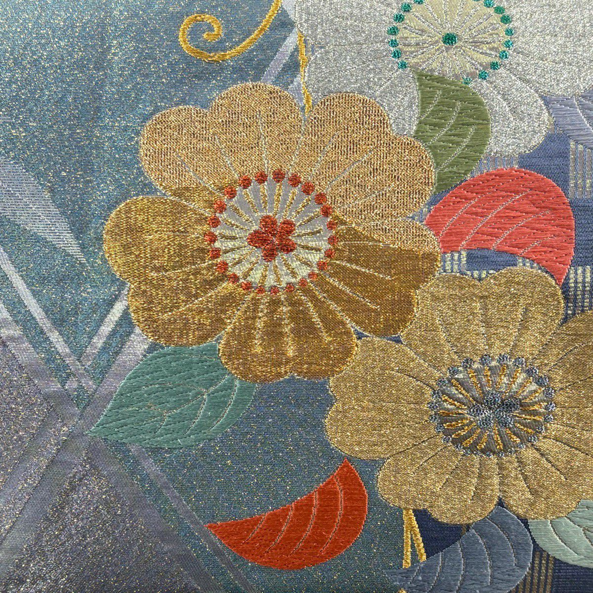 袋帶 秀品級 櫻花 市松樹 金金箔 金絲 灰紫 全通 純蠶絲