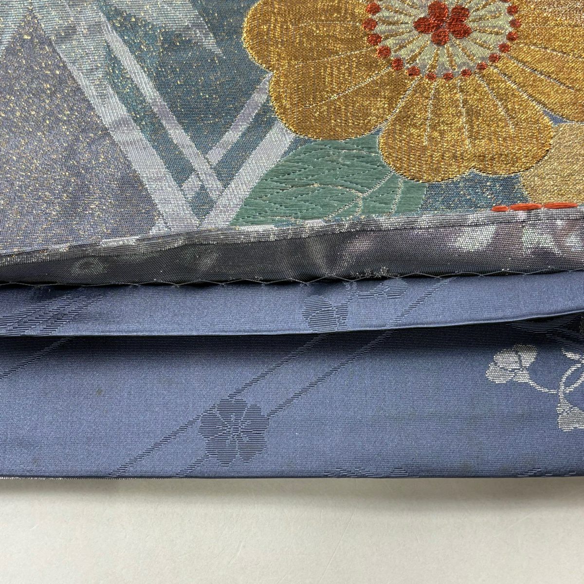 袋帶 秀品級 櫻花 市松樹 金金箔 金絲 灰紫 全通 純蠶絲