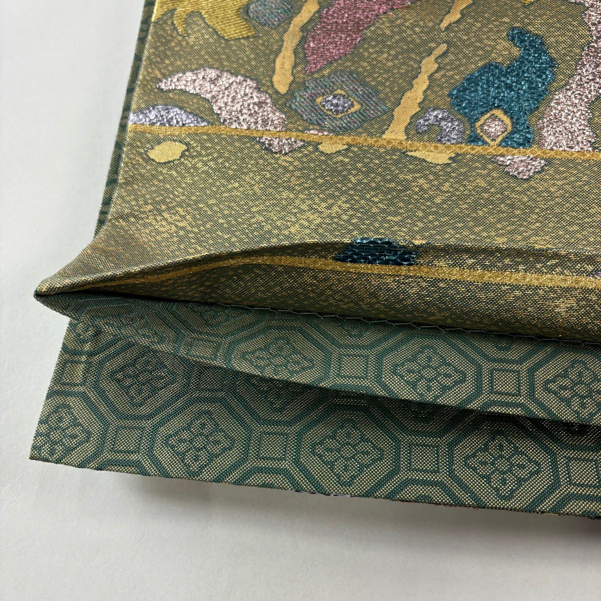 【美品】 袋帶 秀品級 鳥 草花紋 金金箔 金線 金色 六通 純蠶絲