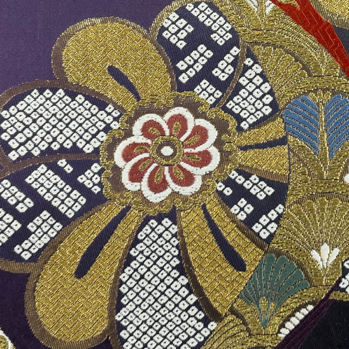 袋帶 秀品級 花 有職紋樣 金絲 金金箔 紫 六通 純蠶絲