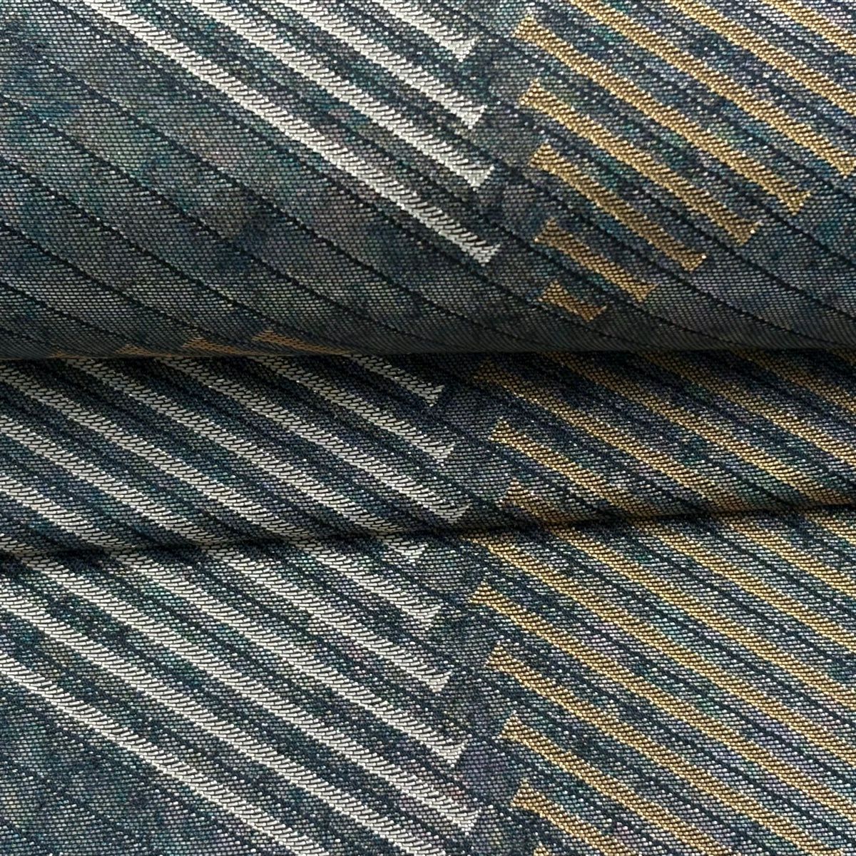 【美品】 袋帶 秀品級 斜紋 幾何學 金金箔 銀 六通 純蠶絲
