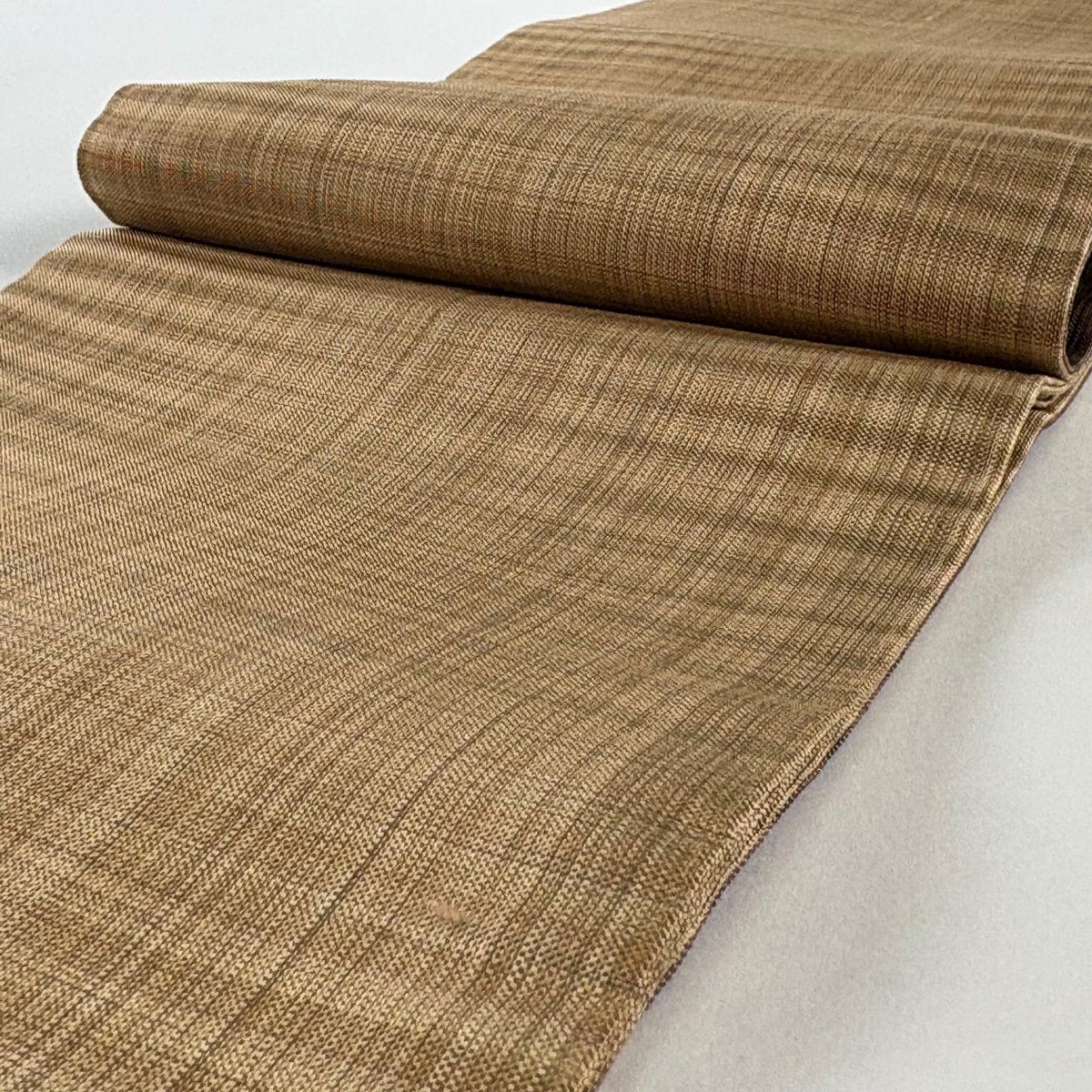 【美品】半幅帶 優品級 縞 茶 純蠶絲
