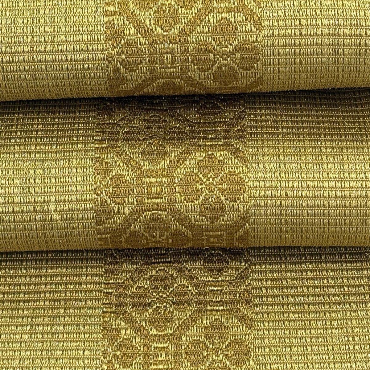 【美品】半幅帶 優品級 こむさでもーど 蜀江文 金絲 芥末色 化纖