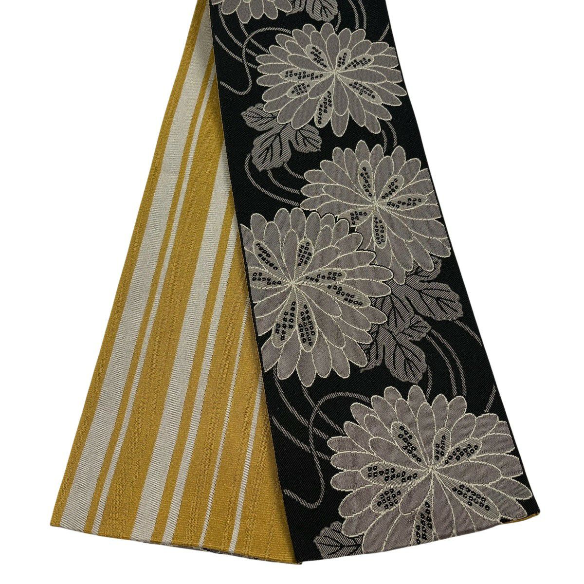 【美品】半幅帶 優品級 菊花 黑 化纖