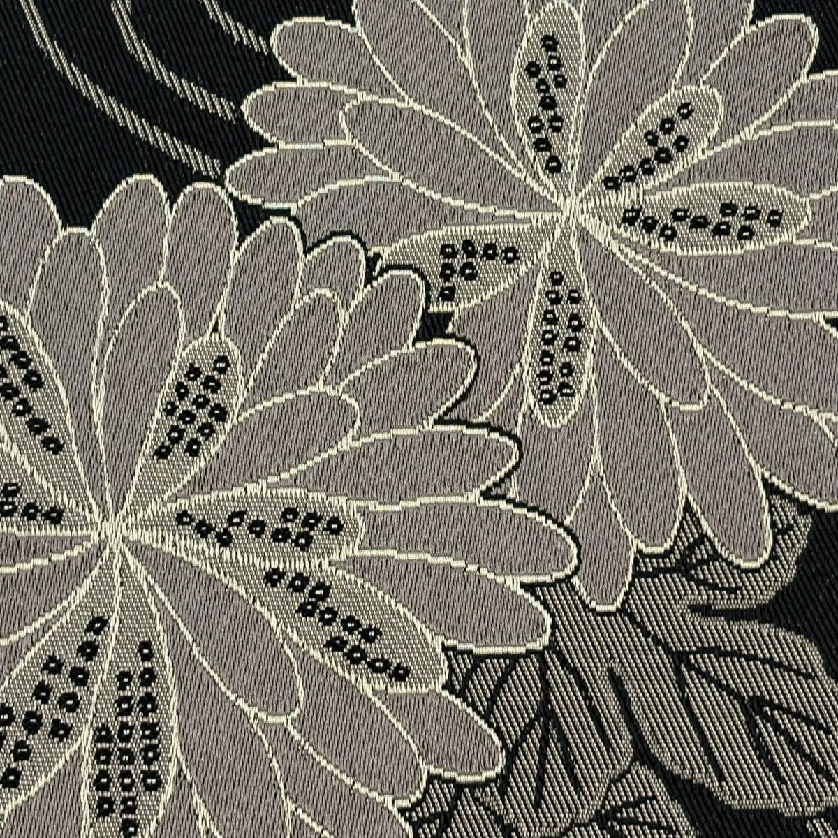 【美品】半幅帶 優品級 菊花 黑 化纖