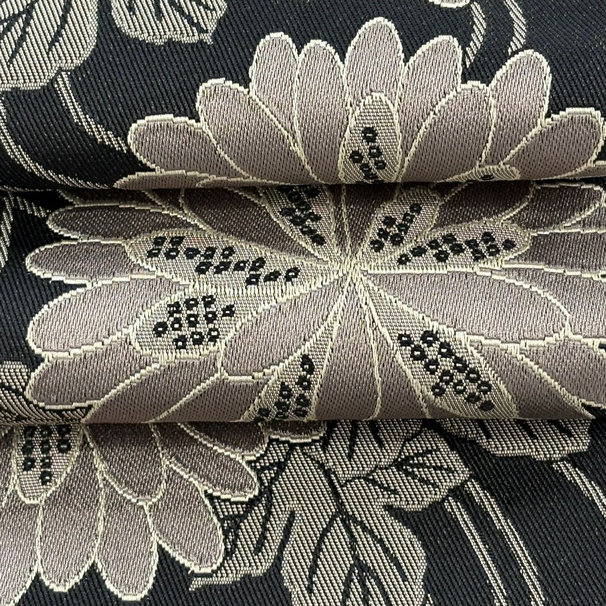 【美品】半幅帶 優品級 菊花 黑 化纖