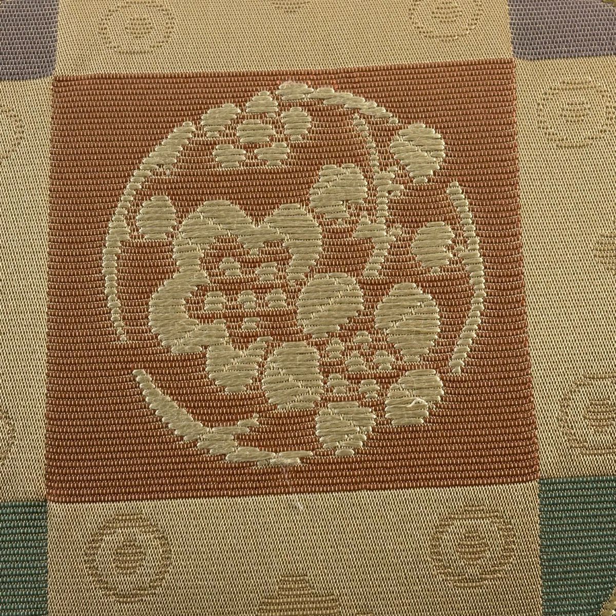 袋帶 名品級 花井幸子 落款 松樹竹子梅花 市松樹 唐織 薄茶 純蠶絲
