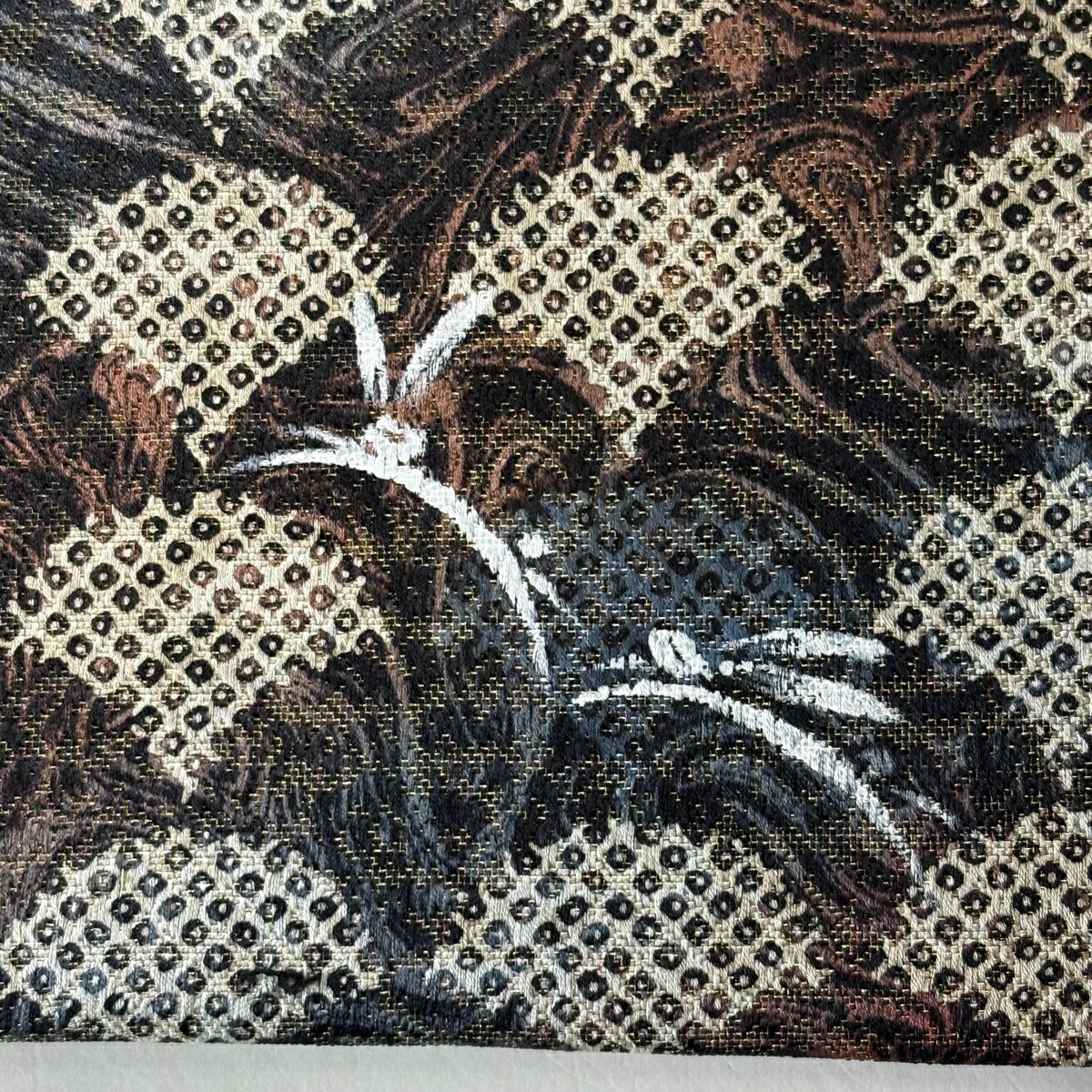 【美品】 袋帶 名品級 墨流し 青海波 金絲 青灰色 全通 純蠶絲