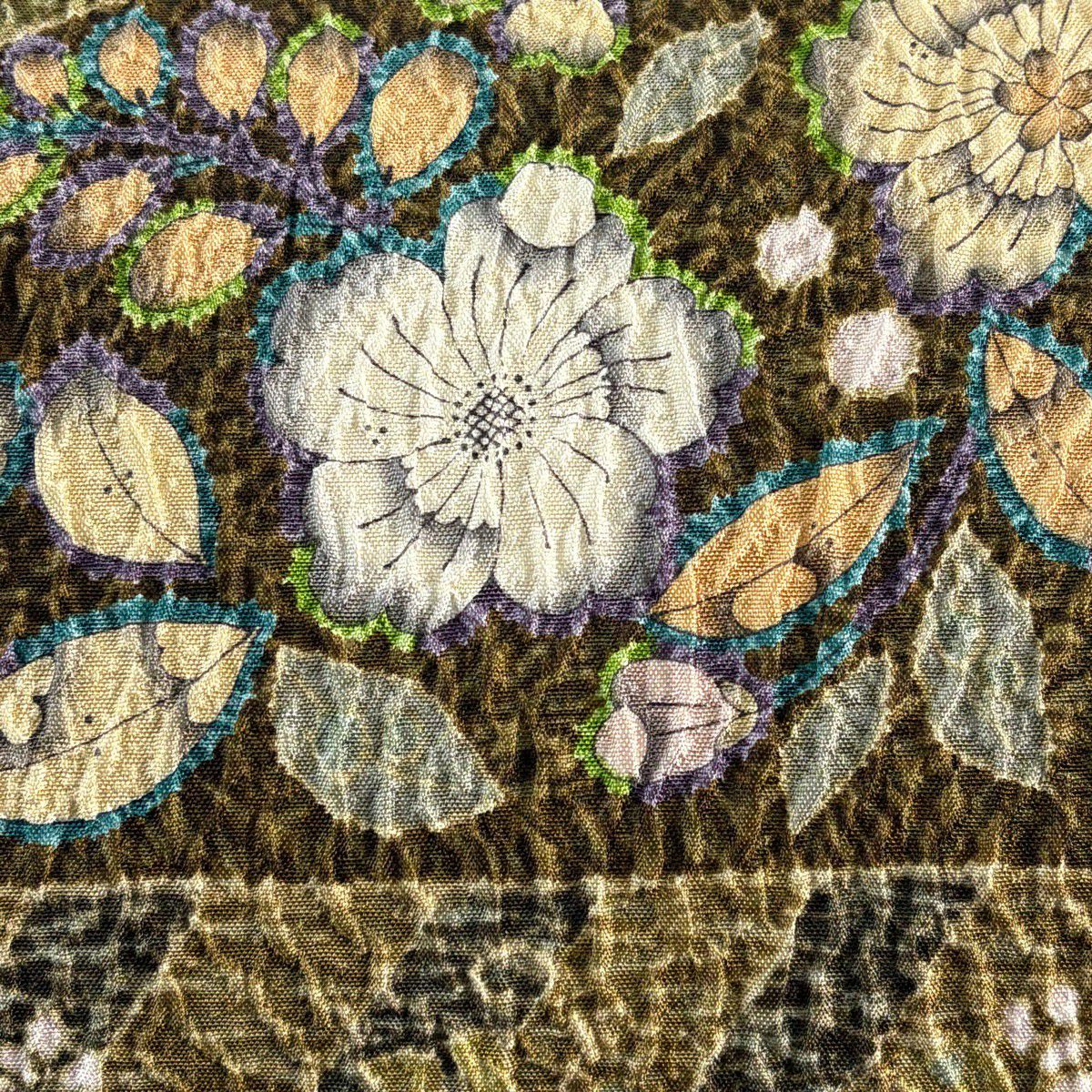 【美品】 袋帶 名品級 辻花染圖案 市松樹 茶綠 金銀彩 正蠶絲