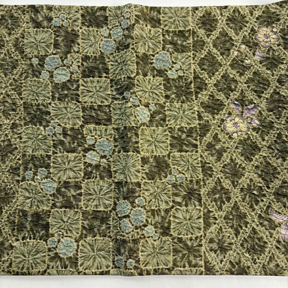 【美品】 袋帶 名品級 辻花染圖案 市松樹 茶綠 金銀彩 正蠶絲