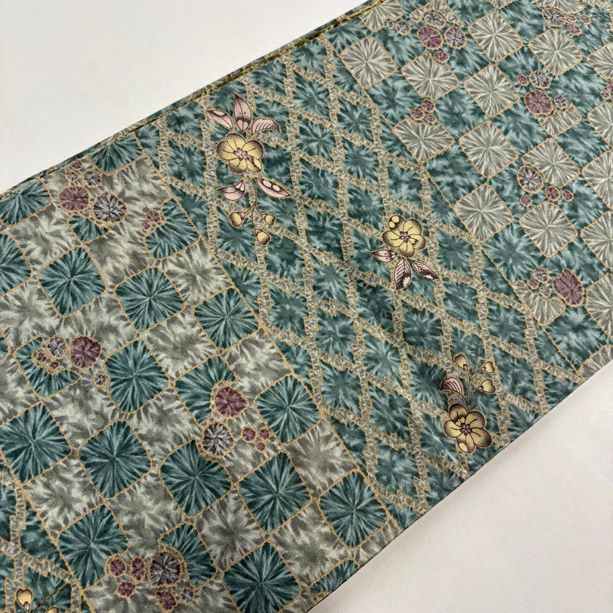 【美品】 袋帶 名品級 辻花染圖案 市松樹 茶綠 金銀彩 正蠶絲