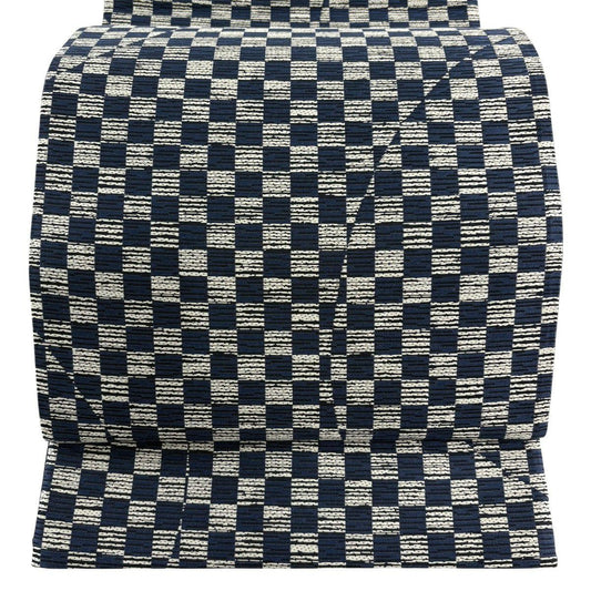 【美品】 袋帶 名品級 市松樹 深藍 全通 純蠶絲