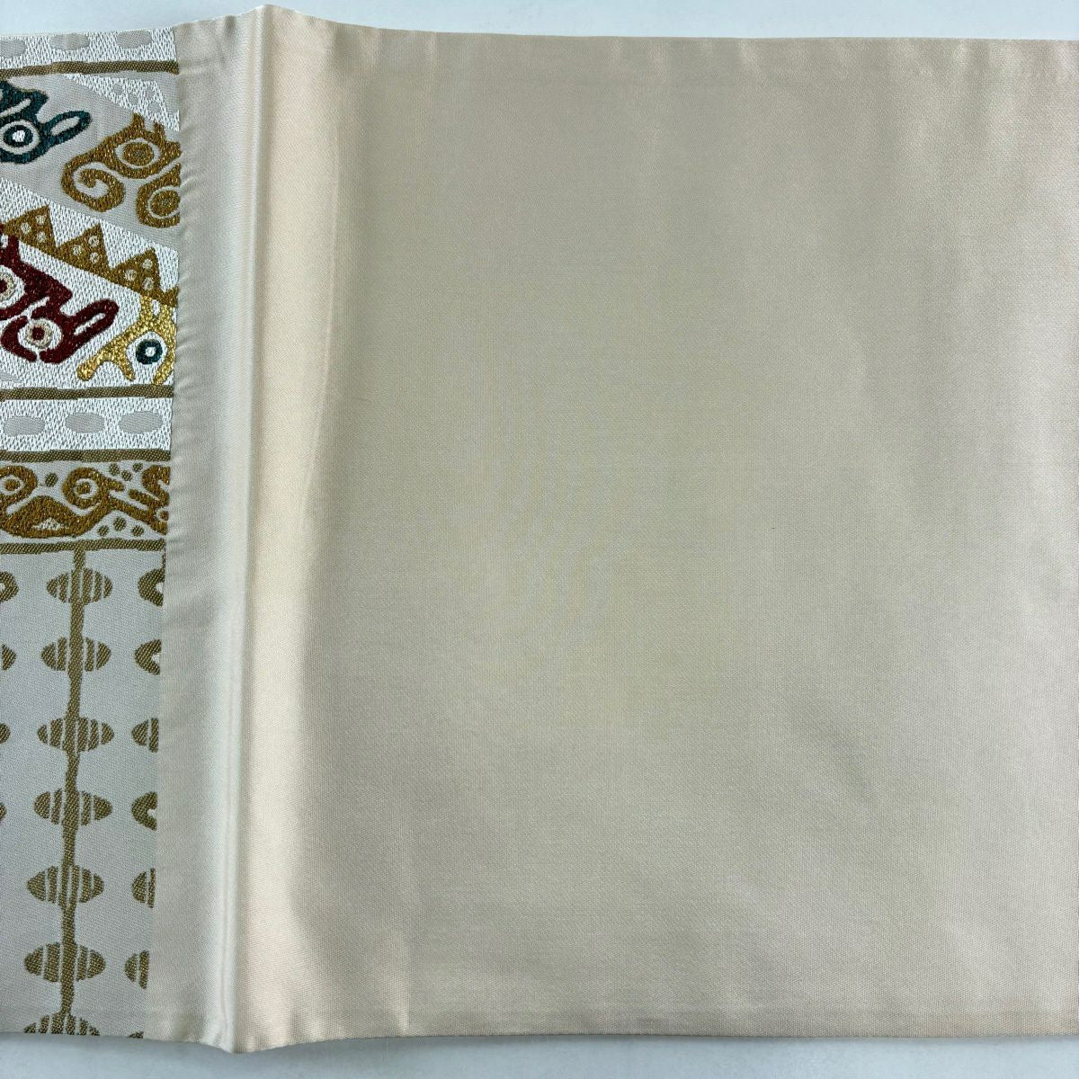 【美品】 袋帶 名品級 幾何學 金絲 金金箔 米色 六通 純蠶絲