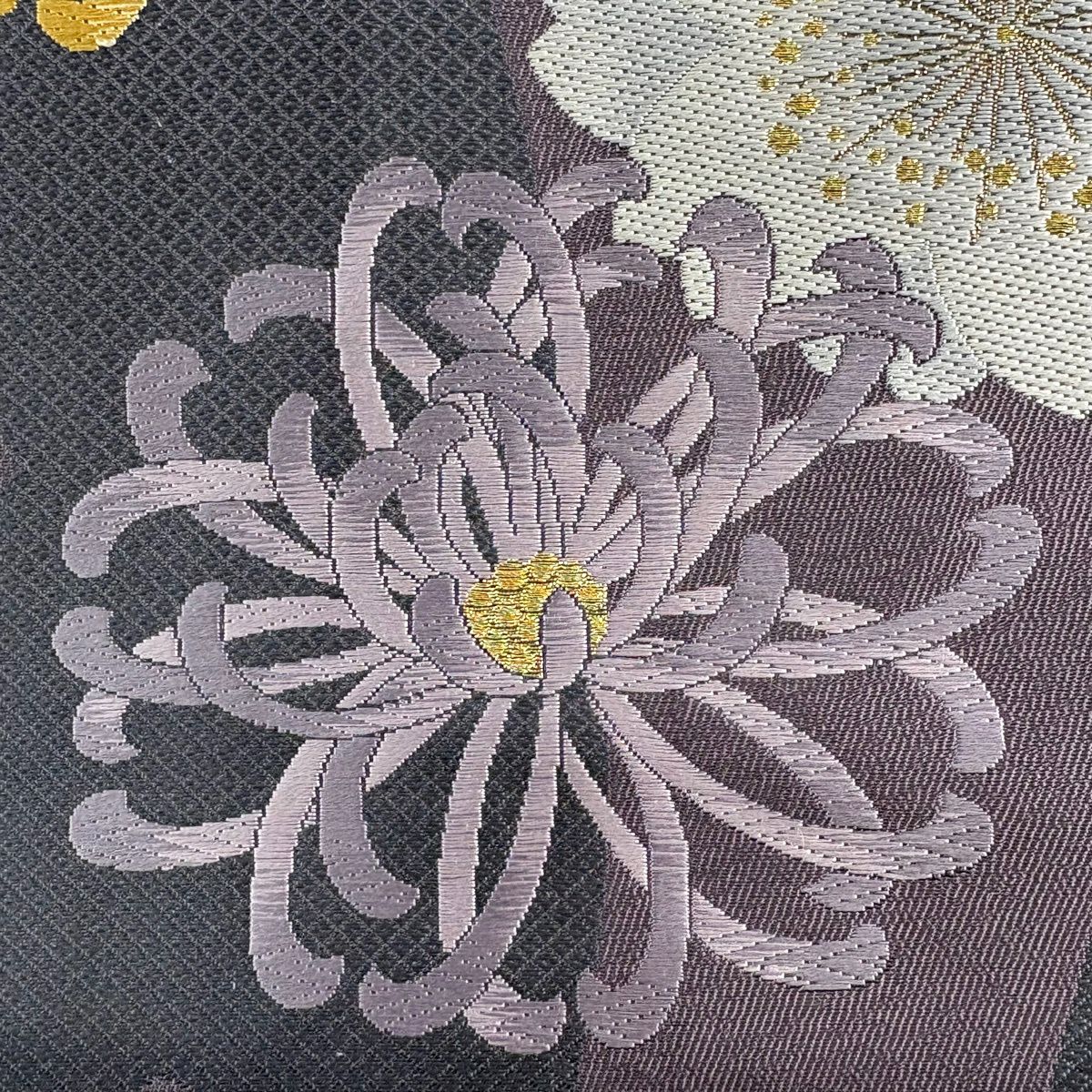 【美品】 袋帶 名品級 小袖座 鈴乃屋 菊花 櫻花 金絲 紫 全通 純蠶絲