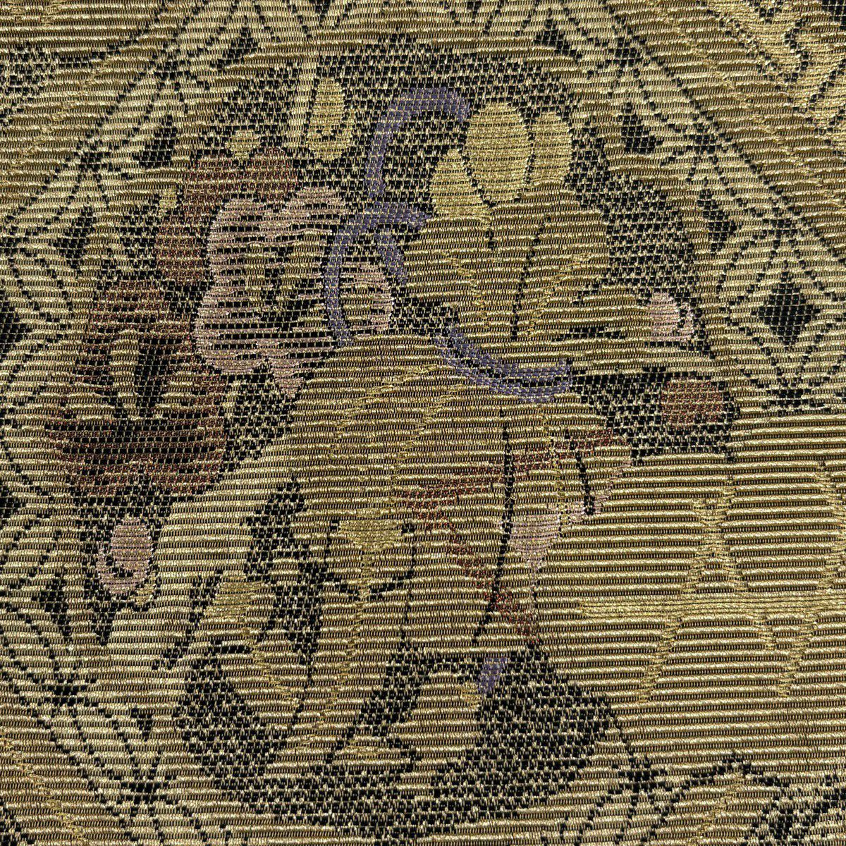 【美品】 袋帶 名品級 松樹竹子梅花 寶 金絲 輪奈織 金色 大鼓圖案 純蠶絲