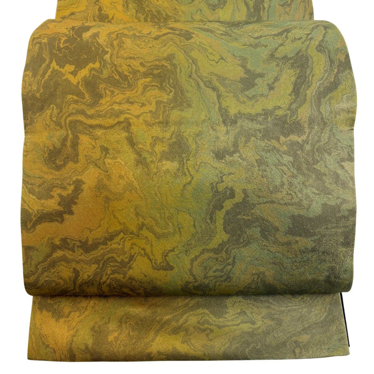 【美品】 袋帶 名品級 落款あり 薗部正典 墨流 金絲 山吹茶 全通 純蠶絲