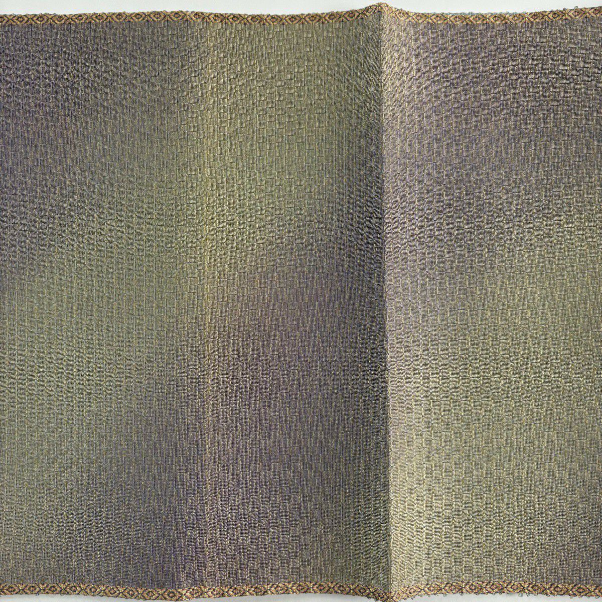 【美品】 袋帶 名品級 漸層圖案 金絲 灰紫 純蠶絲