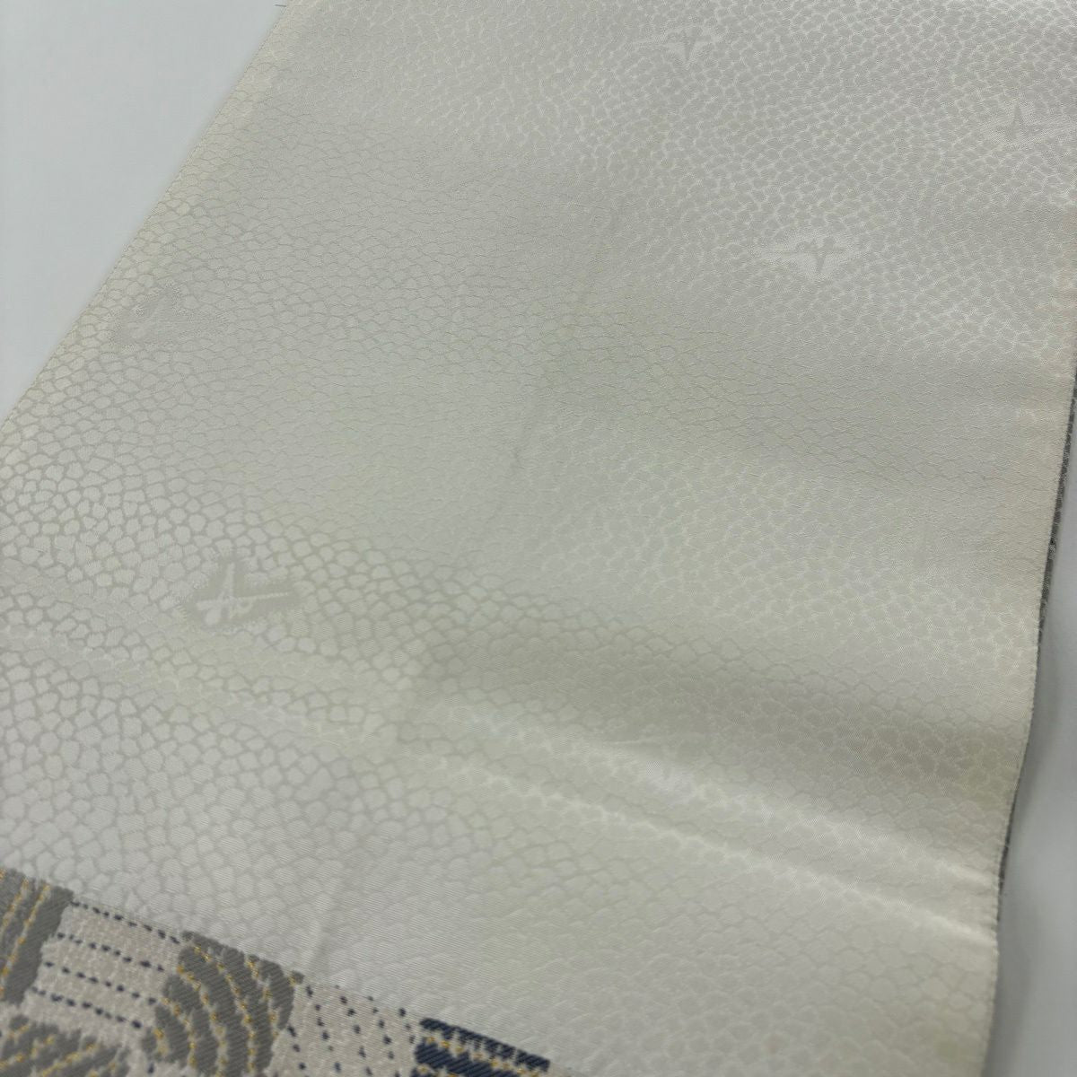 袋帶 名品級 有落款 變化市松樹 金絲 灰白 六通 純蠶絲