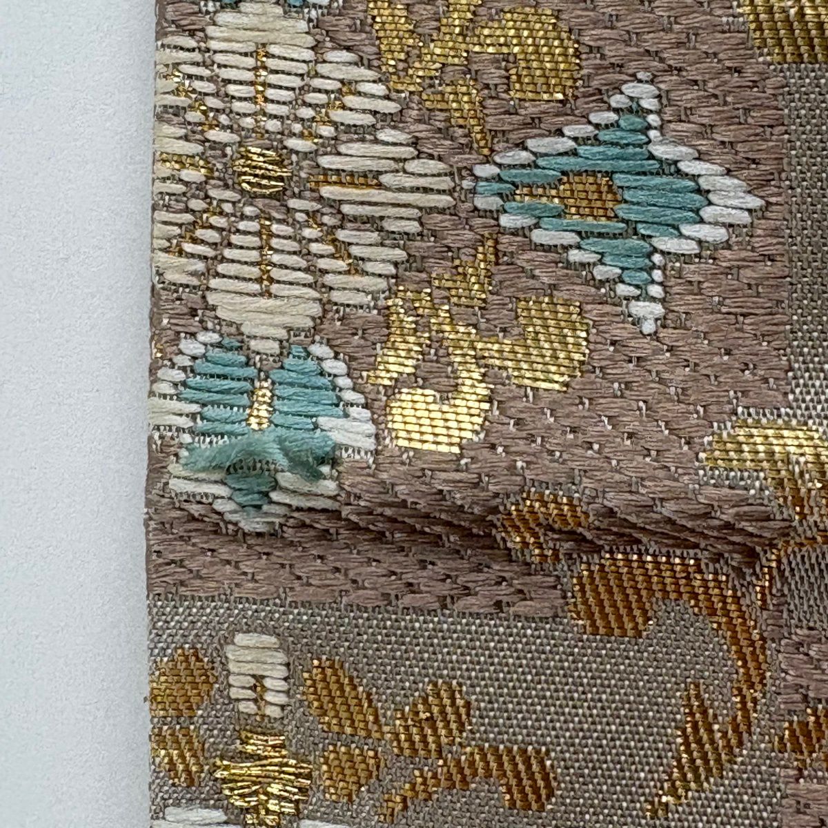 袋帶 名品級 花唐草紋 市松樹 金糸 金金箔 米色 六通 純蠶絲