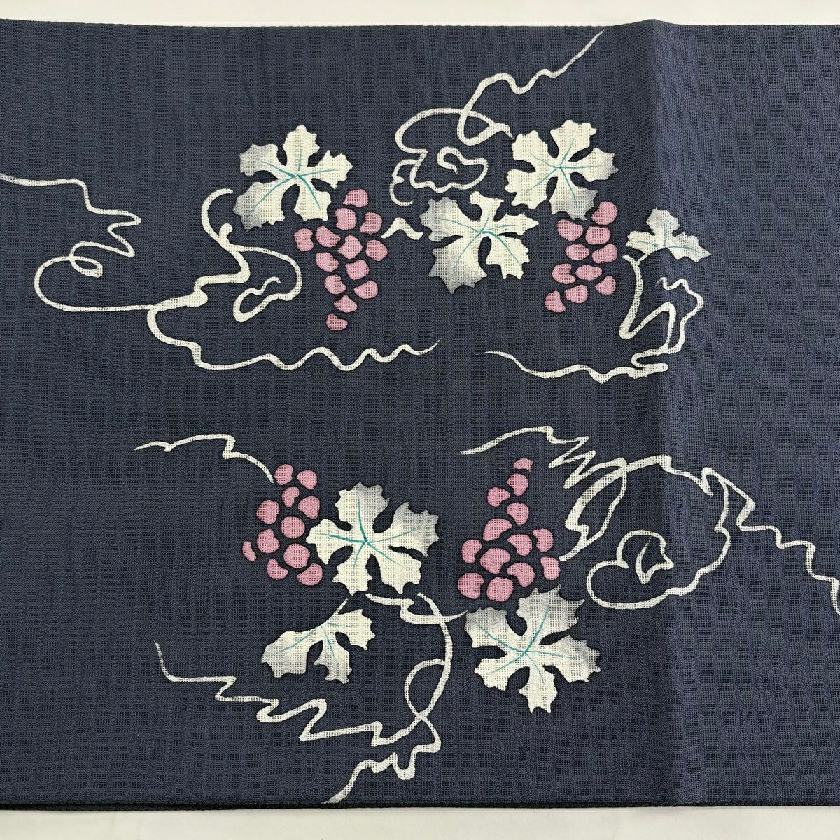 袋帶 名品級 夏帶 絽 葡萄 深藍色 大鼓圖案 純蠶絲
