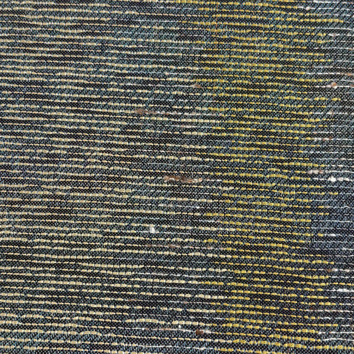 【美品】 袋帶 名品級 縞 ぼかし 拉麵線 灰綠 六通 純蠶絲