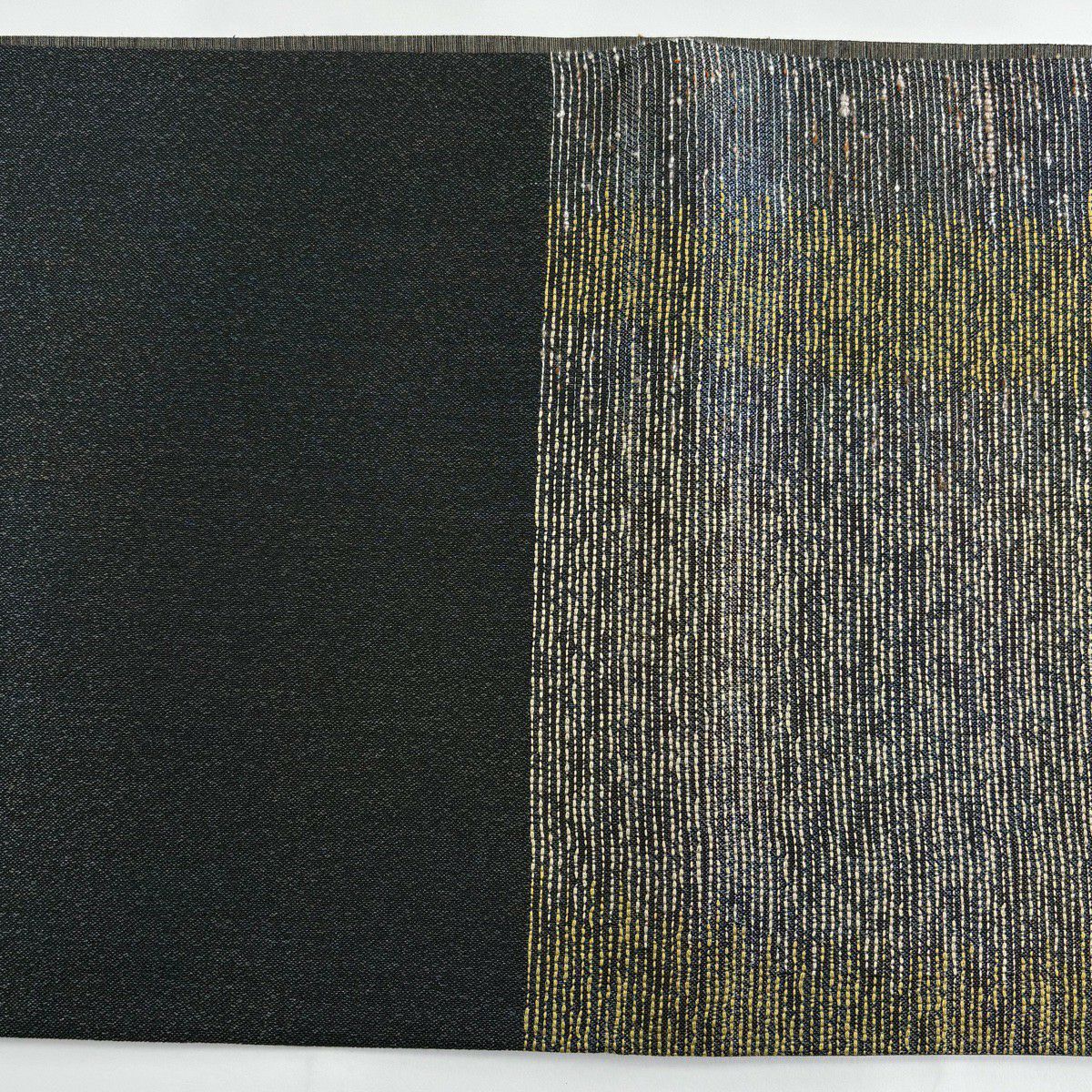【美品】 袋帶 名品級 縞 ぼかし 拉麵線 灰綠 六通 純蠶絲