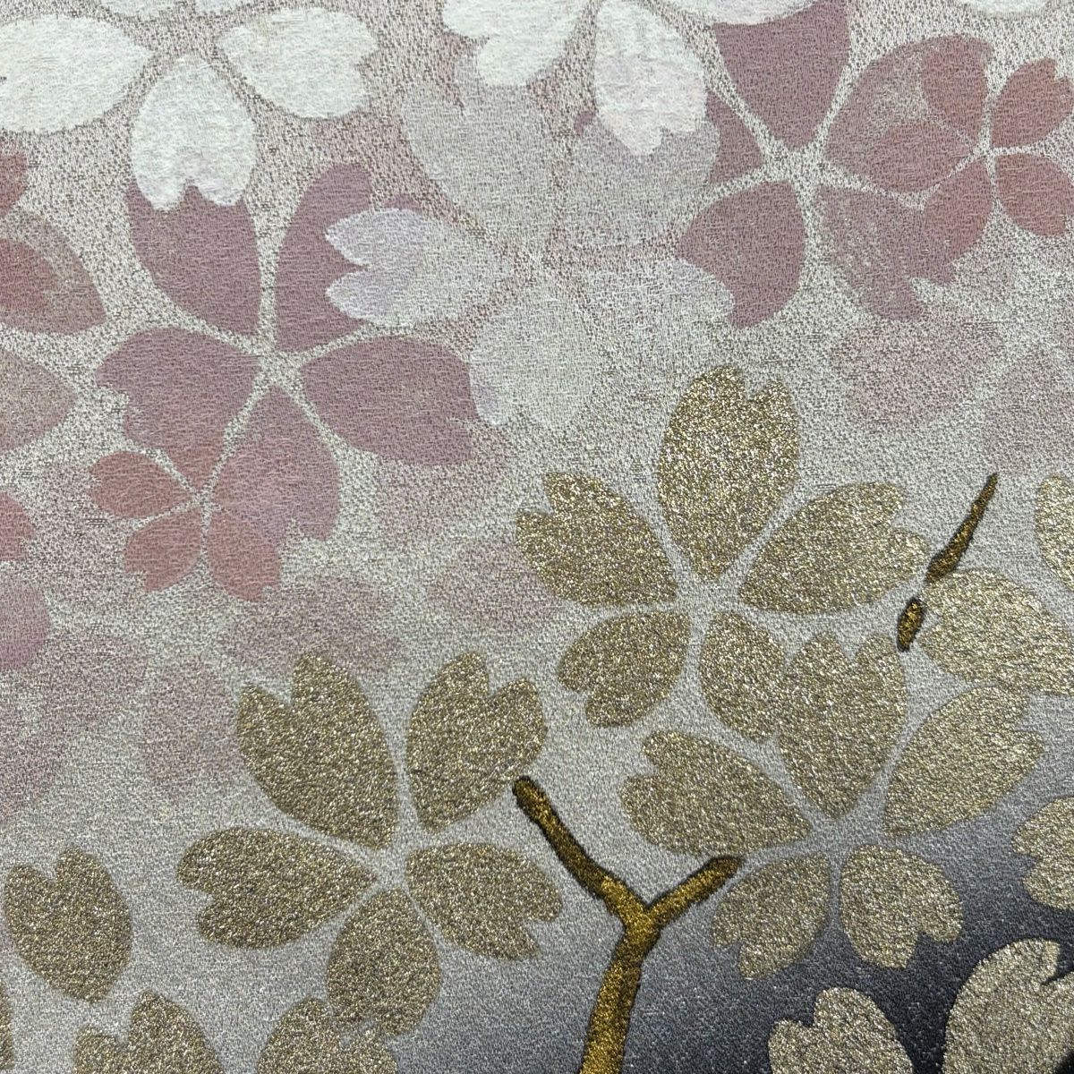 【美品】 袋帶 名品級 樱花 金銀彩 金金箔 黑色 大鼓圖案 純蠶絲