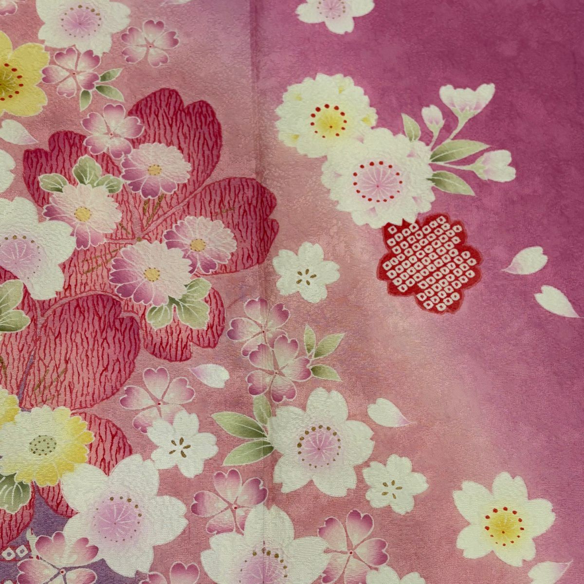 【美品】振袖禮服 身長170.5cm 袖長68.5cm L 雙層 櫻花 菊花花 金銀彩 漸層 粉紅 純蠶絲 名品級