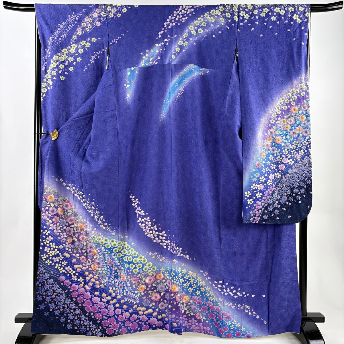 振袖禮服 身長166.5cm 袖長67.5cm L 雙層 辻花染 流水 金通 金銀彩 青紫 純蠶絲 名品級