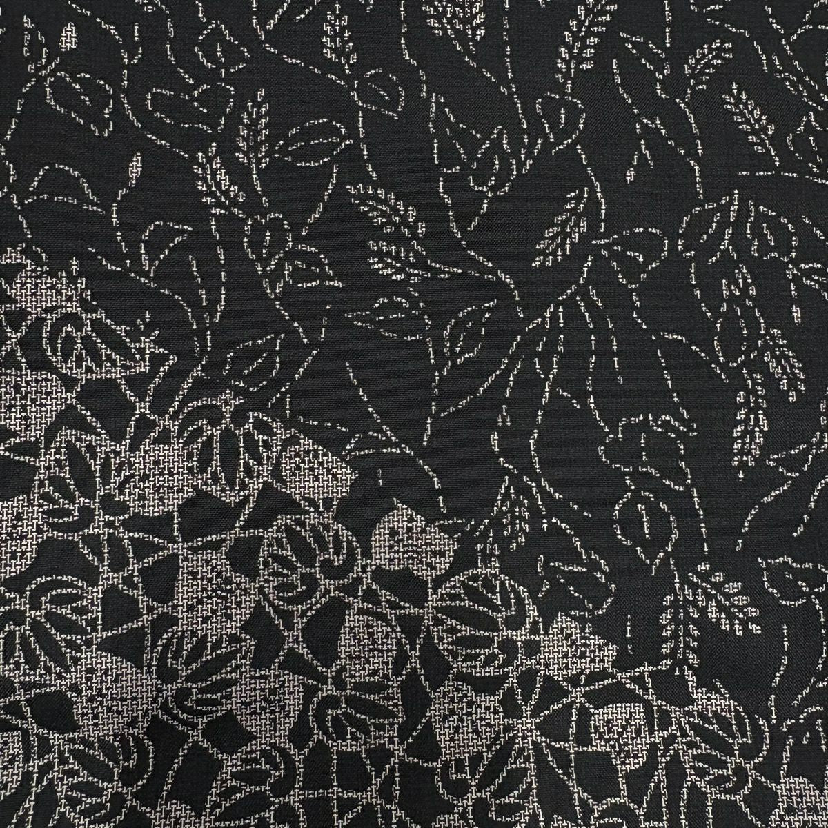 【美品】訪問服 身長161cm 袖長64.5cm M 雙層 川村久太郎 紬織織 地 落款あり 葉 唐草紋 黑 純蠶絲 名品級