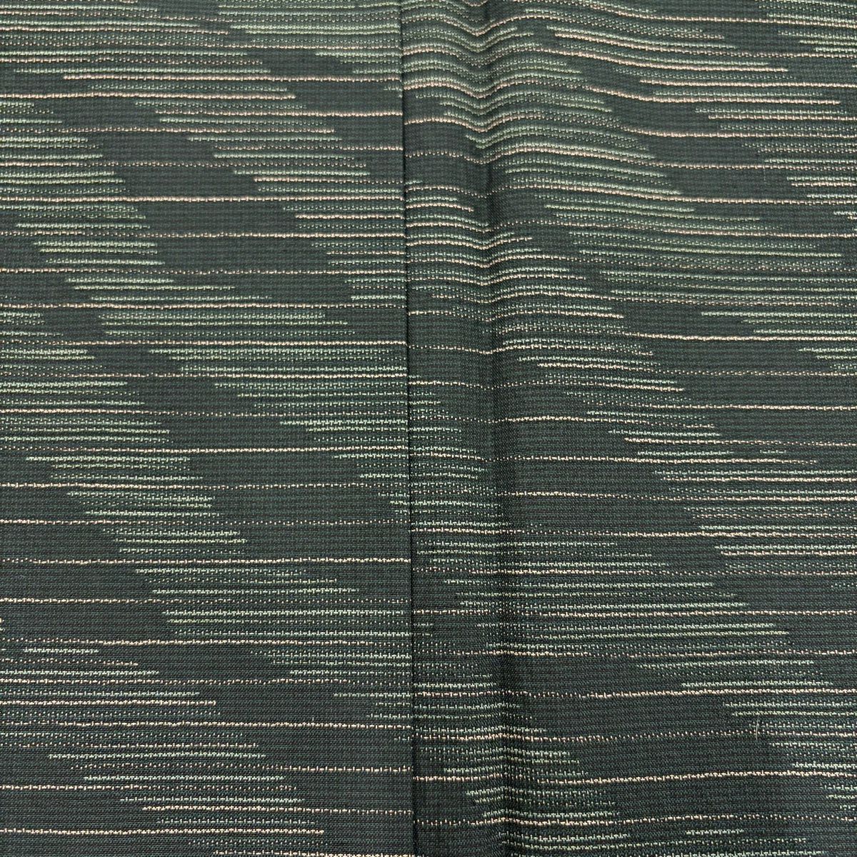 【美品】訪問服 身長158cm 袖長65cm M 雙層 紬織織 落款あり 幾何學圖案 縞 深綠 純蠶絲 名品級