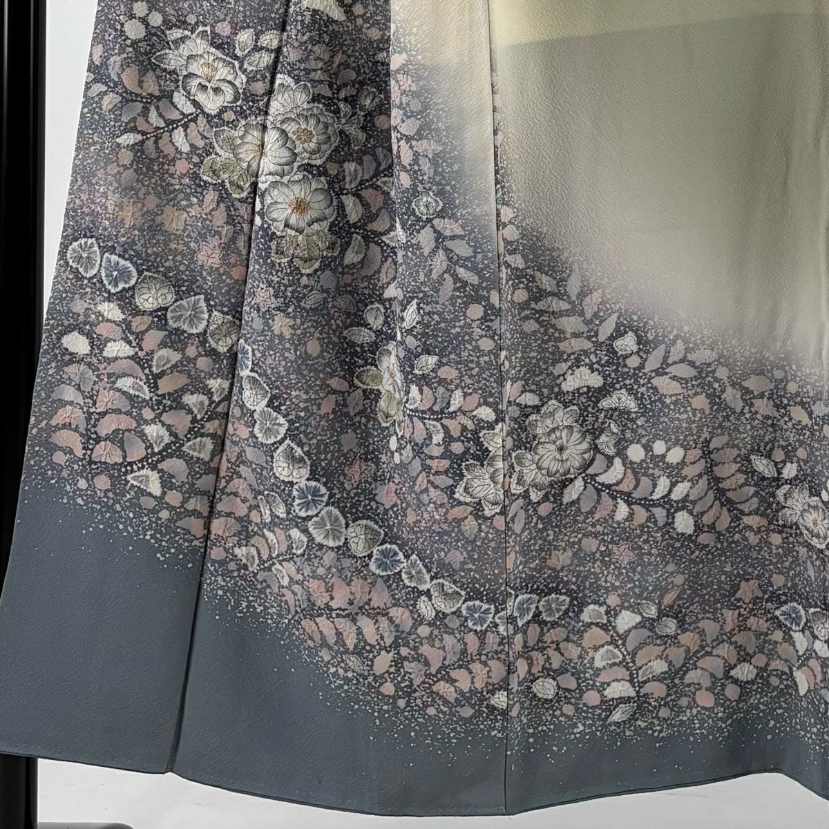 訪問服 身長150cm 袖長65.5cm M 雙層 落款有 辻花染 染分 ぼかし 灰綠 純蠶絲 名品級