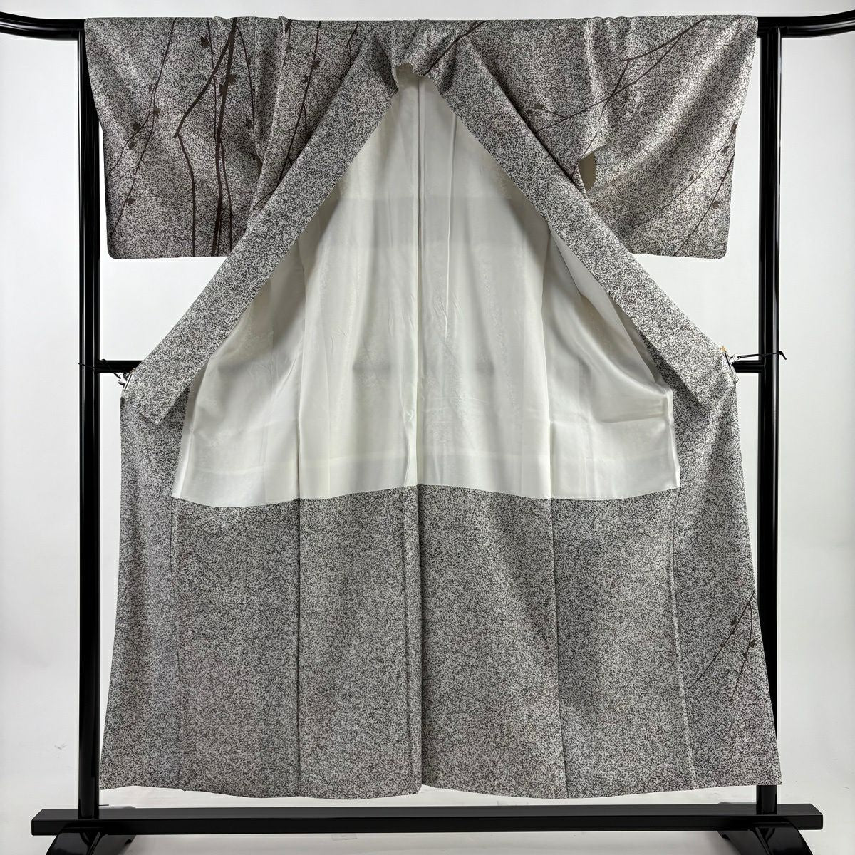 【美品】訪問服 身長153.5cm 袖長64cm M 雙層 牛首紬織織 落款あり 樱花 金銀彩 奶油色 純蠶絲 名品級