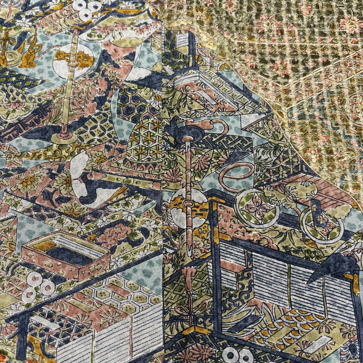 【美品】訪問服 身長157cm 袖長66.5cm M 雙層 鏡裏文 草花紋紋 刺繡 米色 純蠶絲 名品級