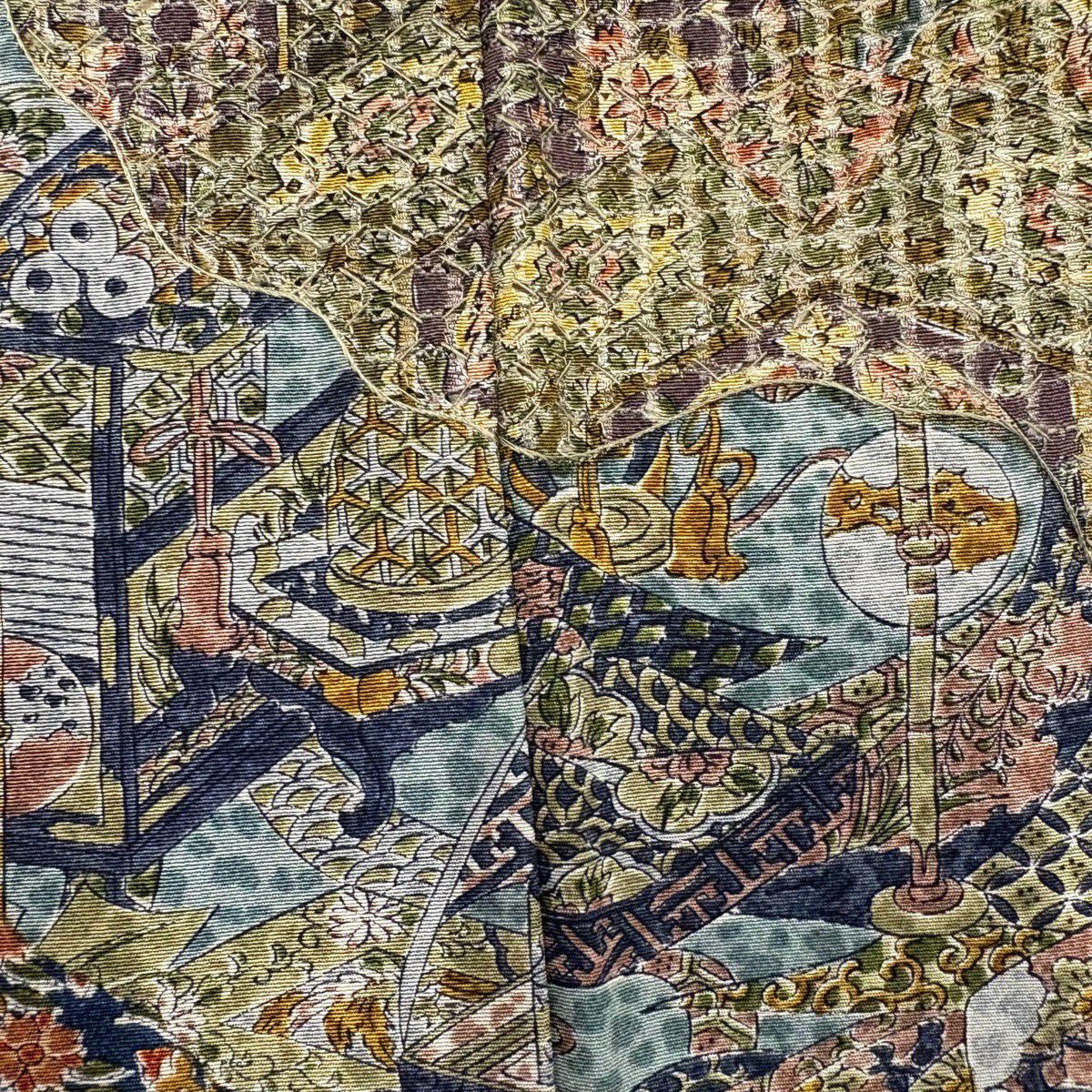 【美品】訪問服 身長157cm 袖長66.5cm M 雙層 鏡裏文 草花紋紋 刺繡 米色 純蠶絲 名品級