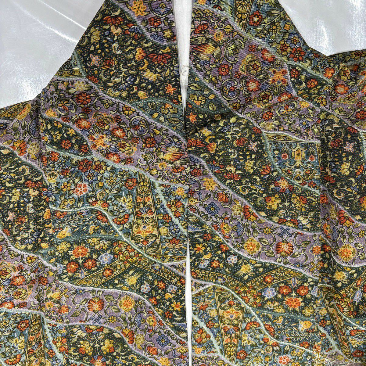 【美品】訪問服 身長157cm 袖長66.5cm M 雙層 鏡裏文 草花紋紋 刺繡 米色 純蠶絲 名品級