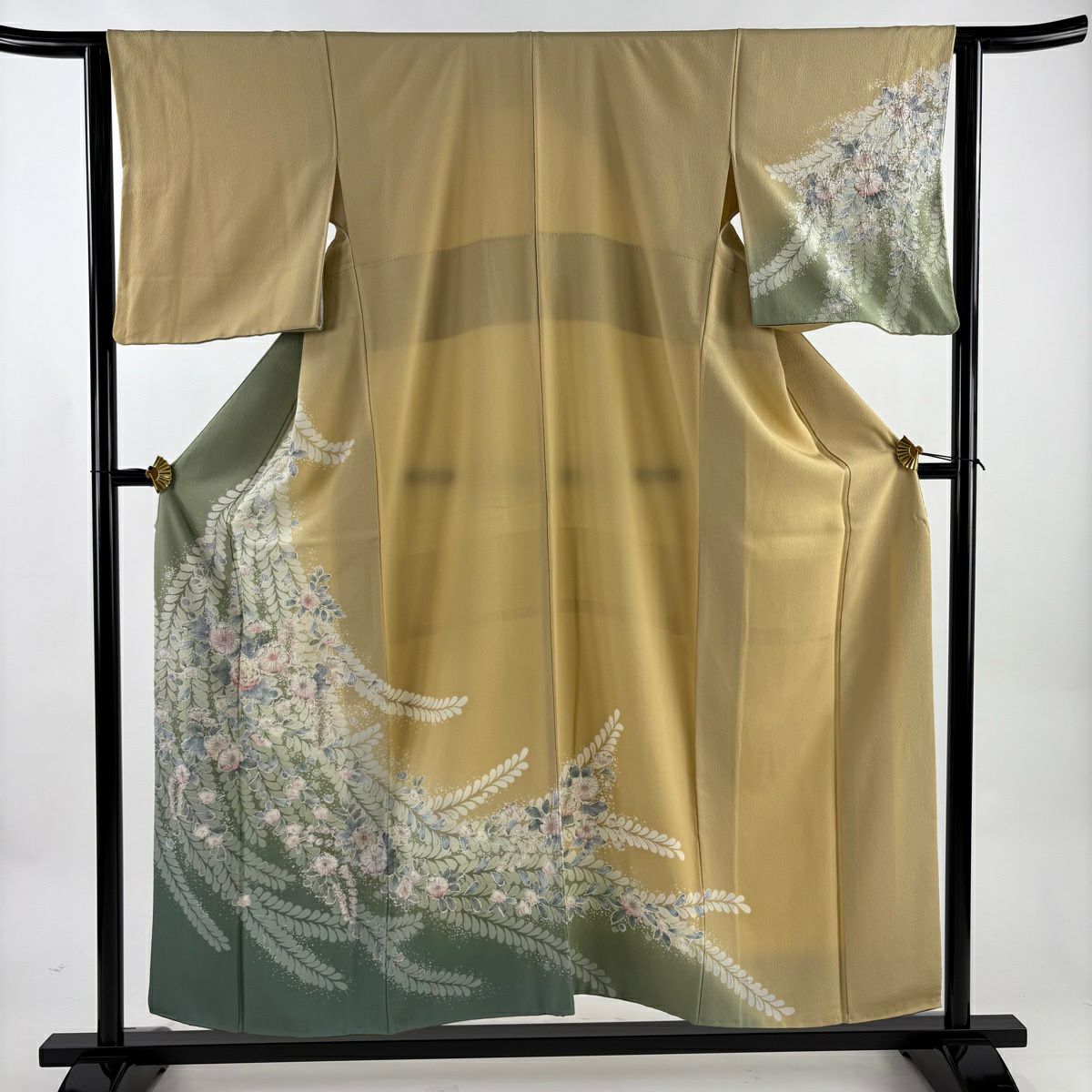 訪問服 身長155cm 袖長63cm S 雙層 辻花染 染分 灰綠 純蠶絲 名品級