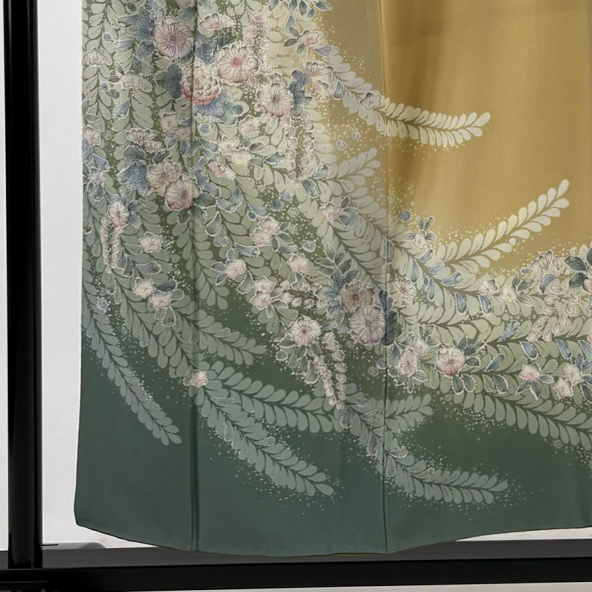 訪問服 身長155cm 袖長63cm S 雙層 辻花染 染分 灰綠 純蠶絲 名品級