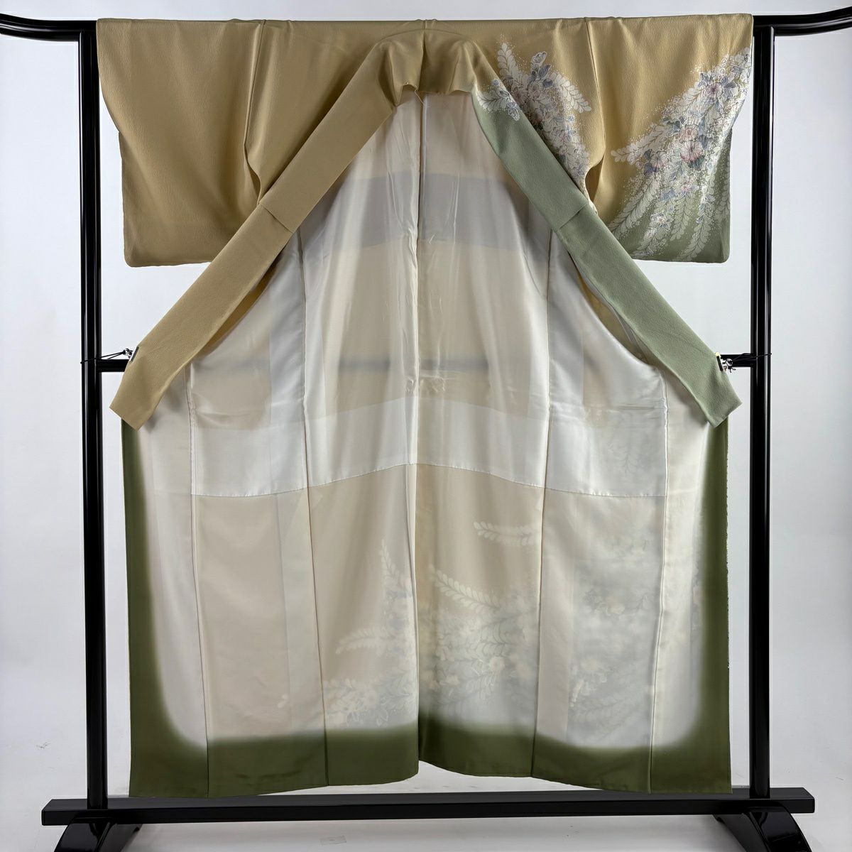訪問服 身長155cm 袖長63cm S 雙層 辻花染 染分 灰綠 純蠶絲 名品級
