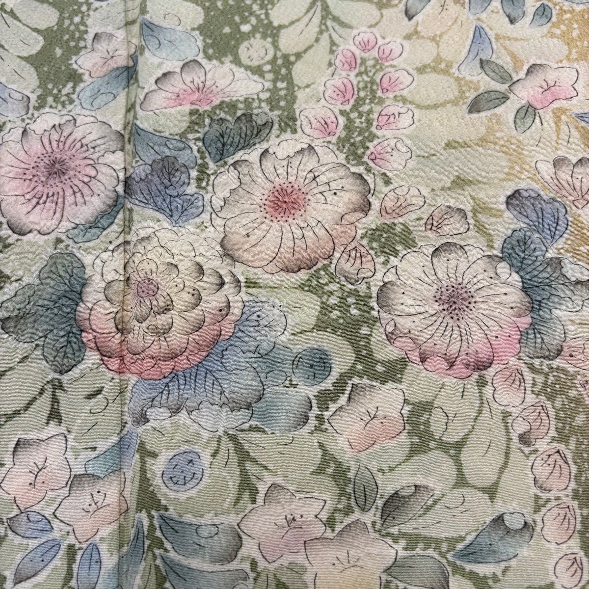 訪問服 身長155cm 袖長63cm S 雙層 辻花染 染分 灰綠 純蠶絲 名品級