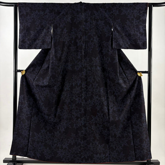 【美品】 紬織 身長158.5cm 袖長62.5cm S 雙層 楓 龜甲絣 青綠 純蠶絲 名品級