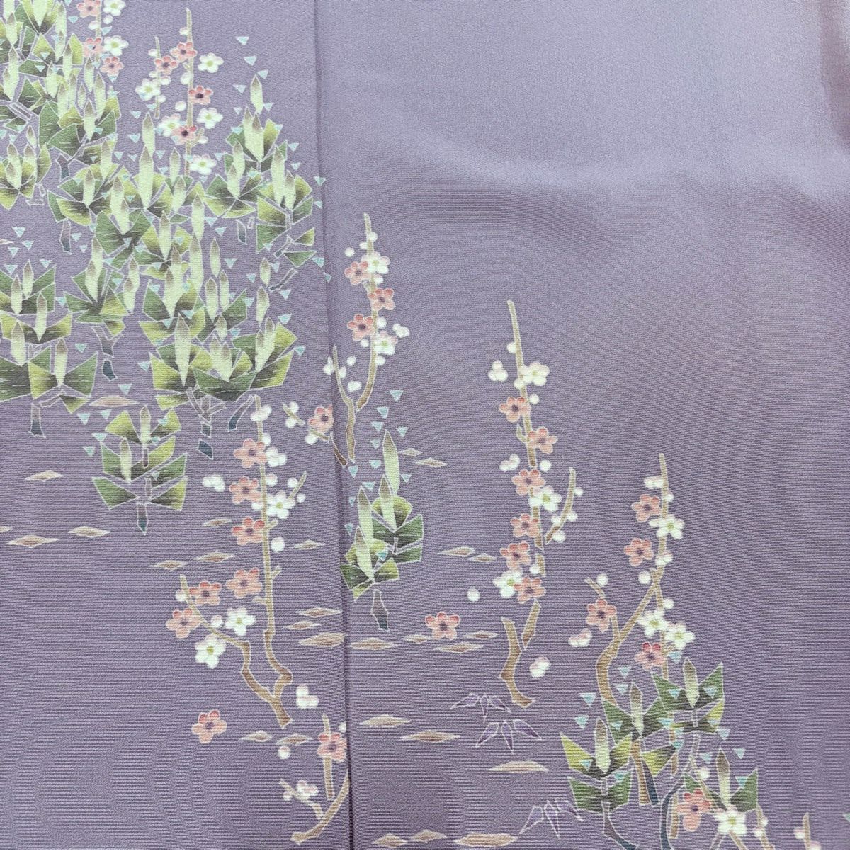 付下 身長158cm 袖長62cm S 雙層 杉浦伸 加賀友禪 有落款 有證書 松樹竹子梅花 淡紫 純蠶絲 名品級 一個紋
