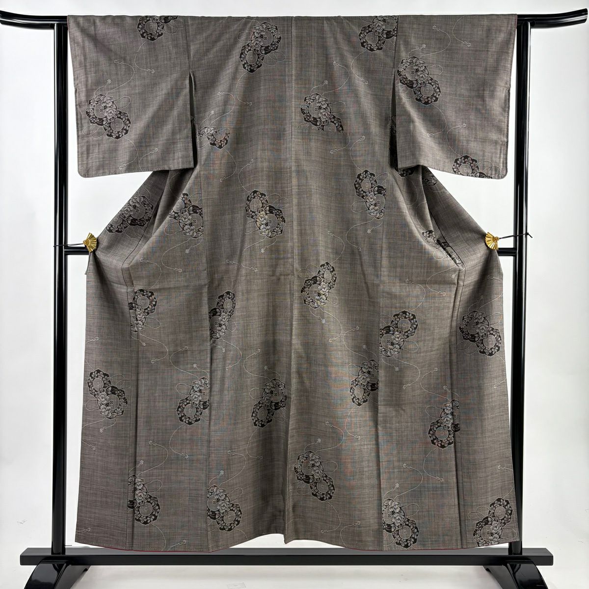 【美品】 大島紬織 身長157cm 袖長62.5cm S 雙層 純泥染 證書齊全 鏡裏文 灰茶 純蠶絲 名品級