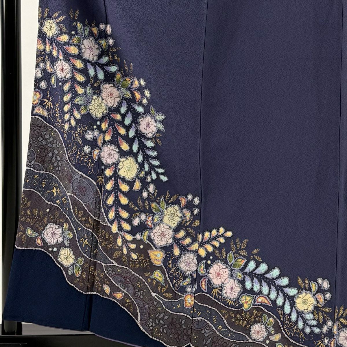 付下 身長161.5cm 袖長66cm M 雙層 翠山工房 大和 有落款 辻花染 花唐草紋 金銀彩 深紫 純蠶絲 名品級