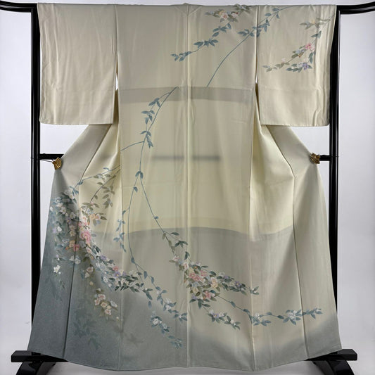 訪問服 身長162cm 袖長65cm M 雙層 椿 形狀 染分 淺米色 純蠶絲 名品級