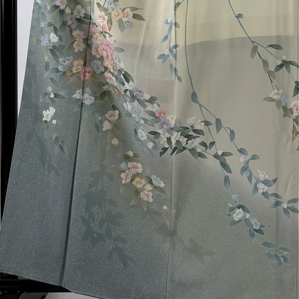 訪問服 身長162cm 袖長65cm M 雙層 椿 形狀 染分 淺米色 純蠶絲 名品級