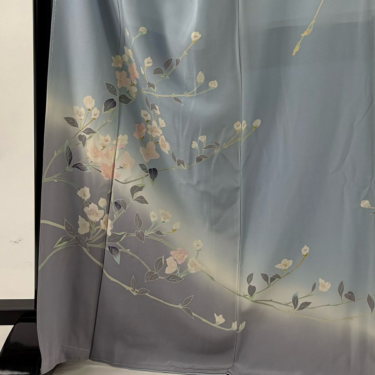 訪問服 身長169.5cm 袖長69.5cm L 雙層 和泉衛知 加賀友禪 落款あり 枝花 染分 ぼかし 水藍色 純蠶絲 名品級