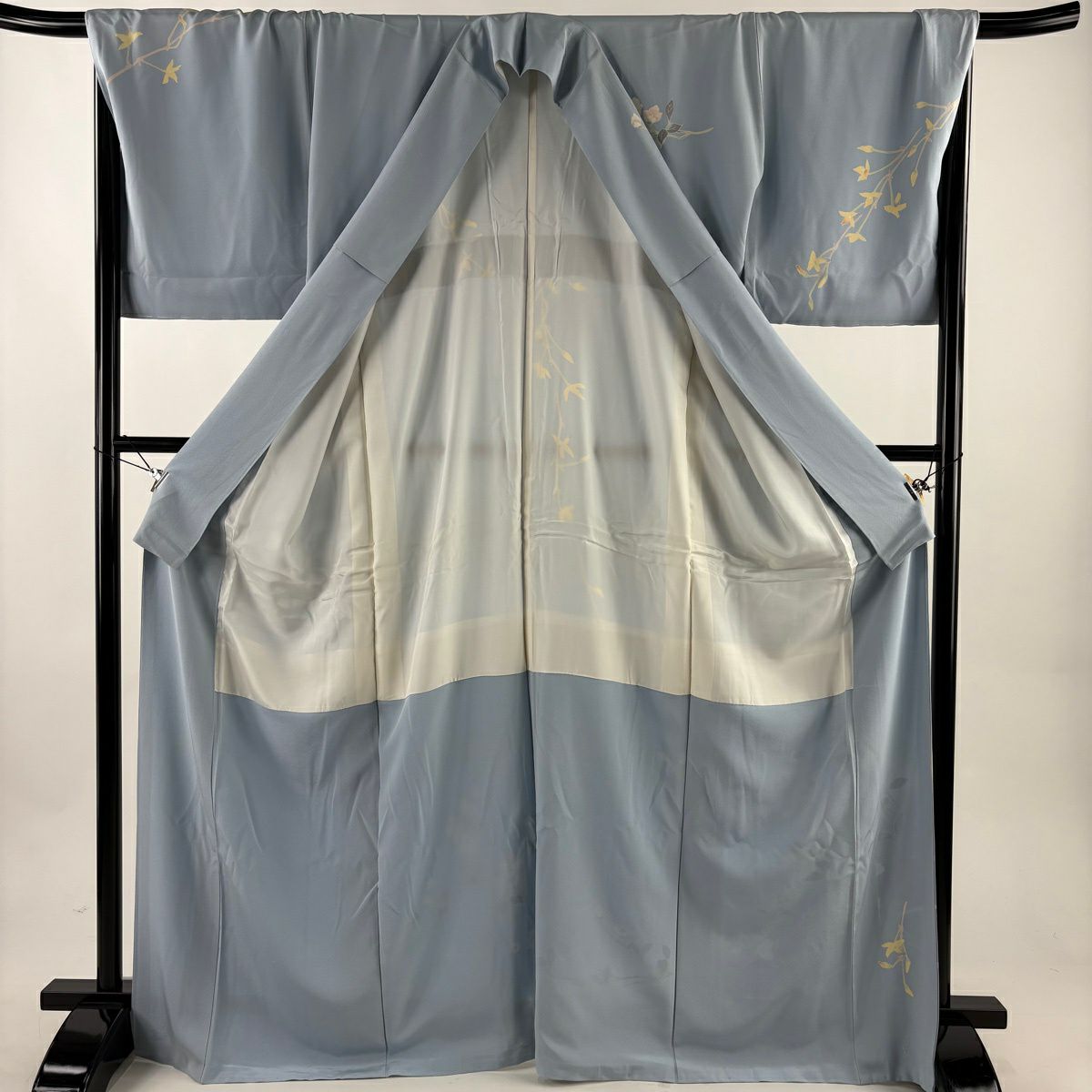 訪問服 身長169.5cm 袖長69.5cm L 雙層 和泉衛知 加賀友禪 落款あり 枝花 染分 ぼかし 水藍色 純蠶絲 名品級
